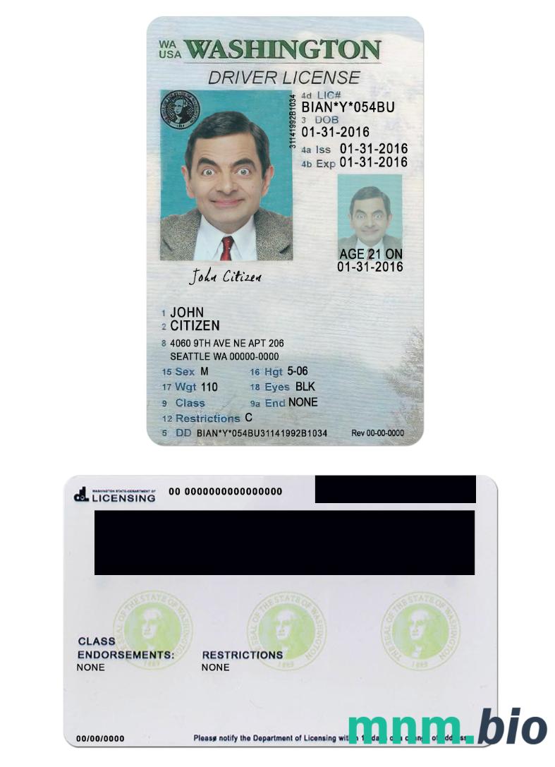 Prawo jazdy USA Washigton do lat 21 w formacie PSD